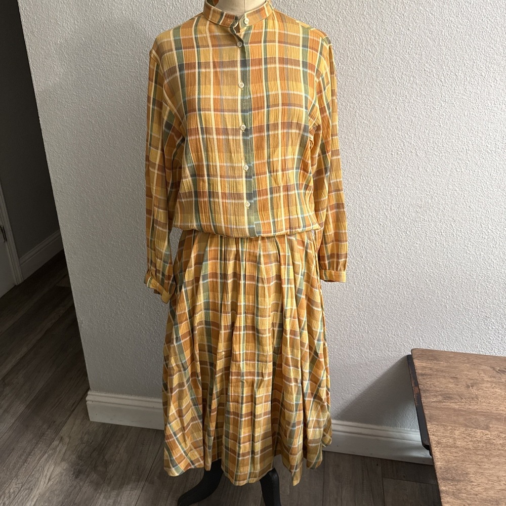 Rare Vintage Jaeger London Madras Autumnal Check Plaid Skirt 2pc‎ Set Size 10